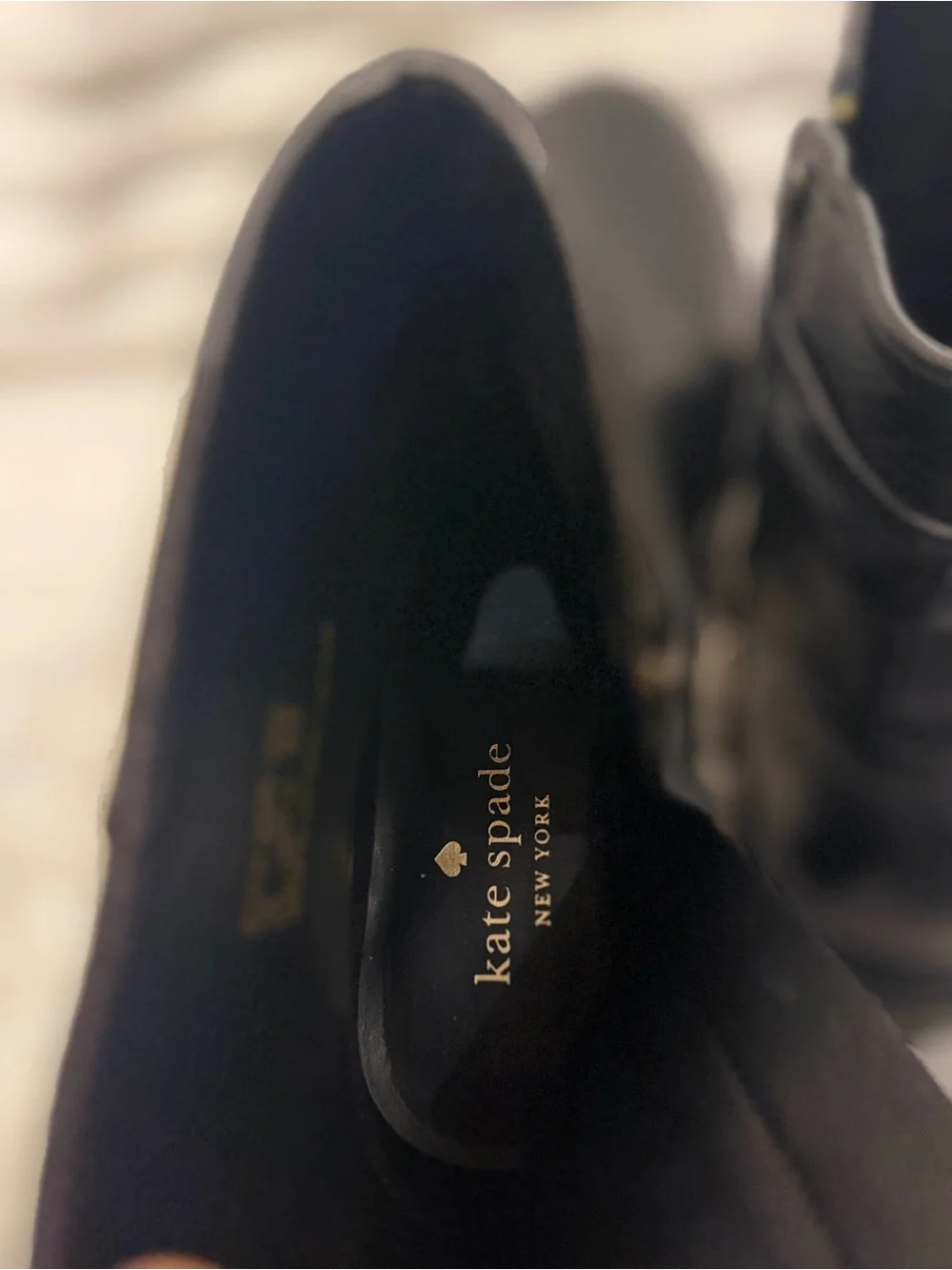kate spade Black Leather Ankle Booties with Gold Accent